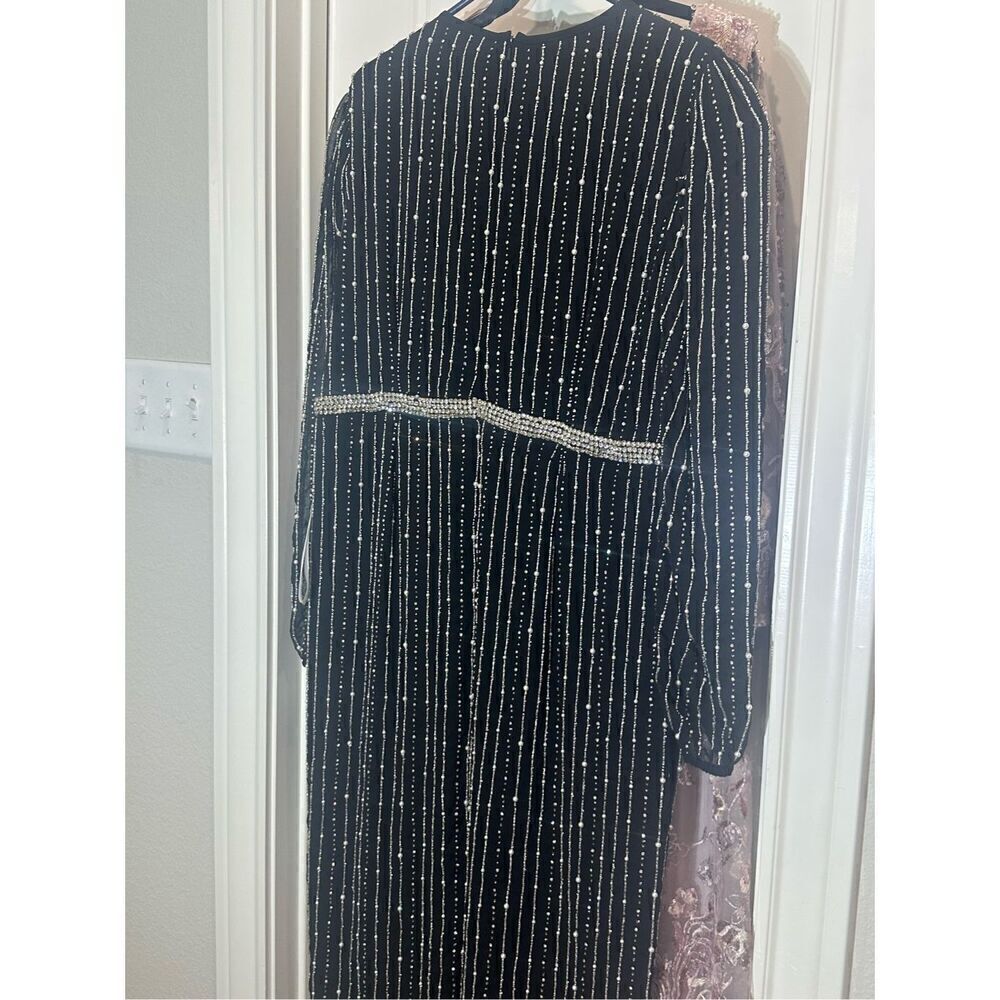 Mac Duggal NWT size 16 long sleeve beaded black midi dress READ NOTES style 9362 - Picture 11 of 16